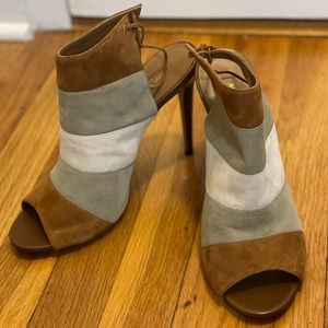 Aquazzura Firenze Suede Striped Peep-Toe Heels
